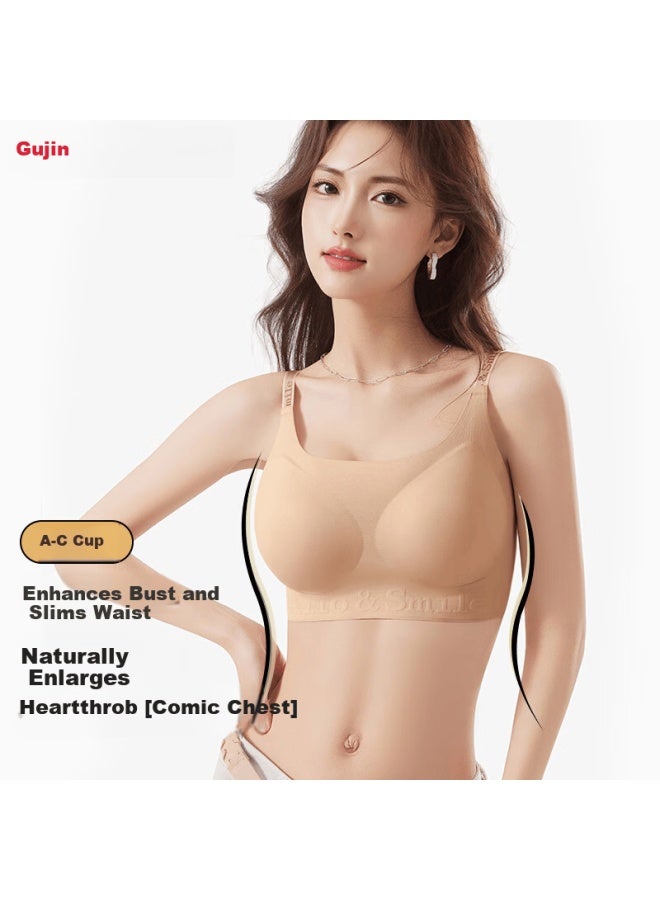 Gujin Invisible Seamless Small Bust Enhancing Massage Support Bra With Letter Shoulder Straps, Wireless Lift, Pink Foundation Liquid Bra L - Image 1
