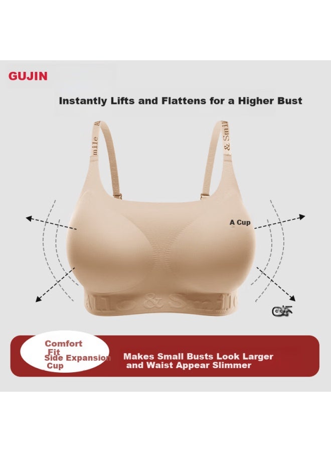 Gujin Invisible Seamless Small Bust Enhancing Massage Support Bra With Letter Shoulder Straps, Wireless Lift, Pink Foundation Liquid Bra L - Image 2