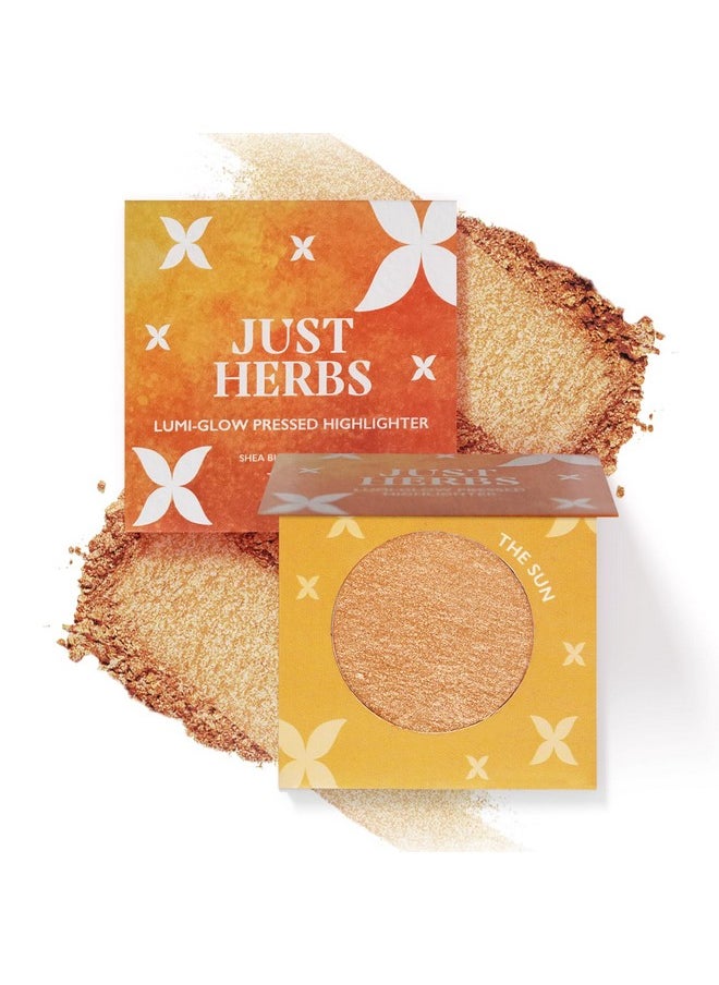 Just Herbs Lumi Glow Pressed Highlighter For Face Makeup Shea Butter + Vitamin C, 3.5 G (The Sun)  - Image 1