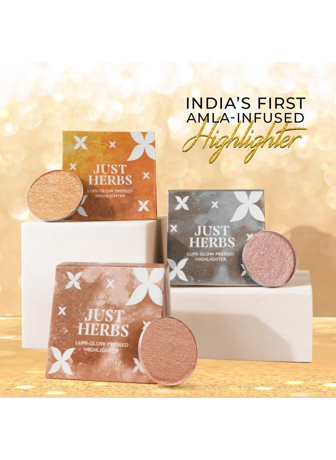 Just Herbs Lumi Glow Pressed Highlighter For Face Makeup Shea Butter + Vitamin C, 3.5 G (The Sun)  - Image 3