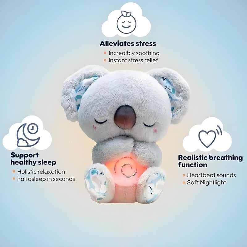 Pmuul Relief Koala Breathing Stuffed Toy Anxiety Relief Plush Animal with Musical Lights Rhythmic Breathing Motion New Year Gift Plush Figure Grey - Image 5