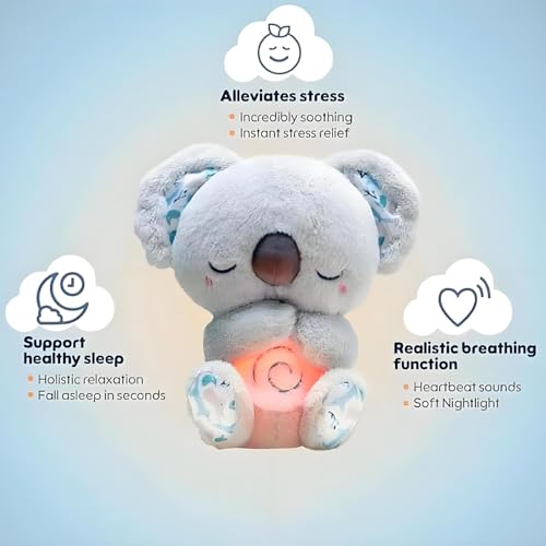 Pmuul Relief Koala Breathing Stuffed Toy Anxiety Relief Plush Animal with Musical Lights Rhythmic Breathing Motion New Year Gift Plush Figure Grey - Image 4