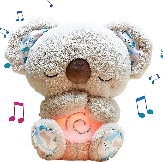 Pmuul Relief Koala Breathing Stuffed Toy Anxiety Relief Plush Animal with Musical Lights Rhythmic Breathing Motion New Year Gift Plush Figure Grey - Image 1