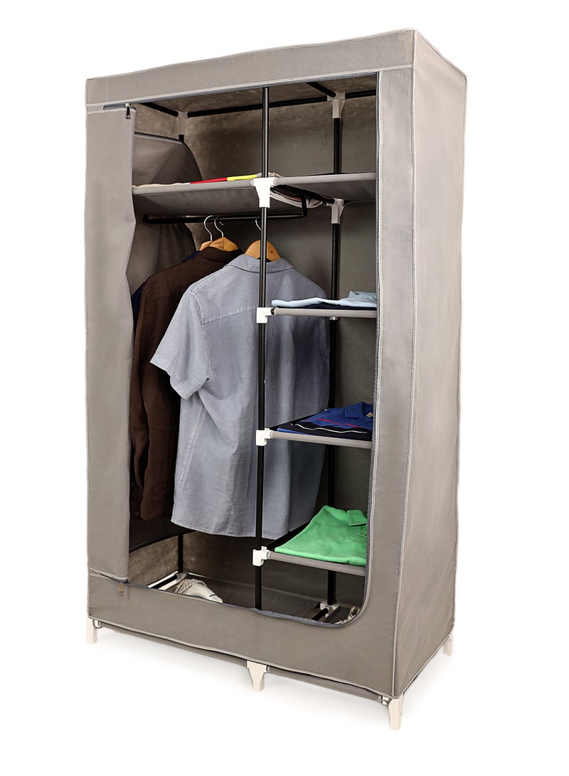 TTTP The Professionals Choice FOLDABLE NON-WOVEN WARDROBE WITH SEVEN SHELVES AND A HANGING BAR. SIZE 91.5X45X160 CM - GREY COLOR - Image 1