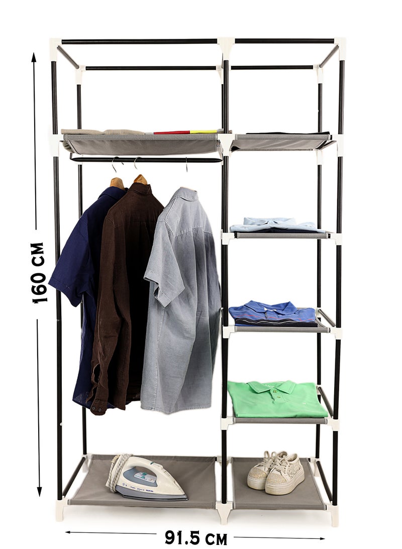 TTTP The Professionals Choice FOLDABLE NON-WOVEN WARDROBE WITH SEVEN SHELVES AND A HANGING BAR. SIZE 91.5X45X160 CM - GREY COLOR - Image 2