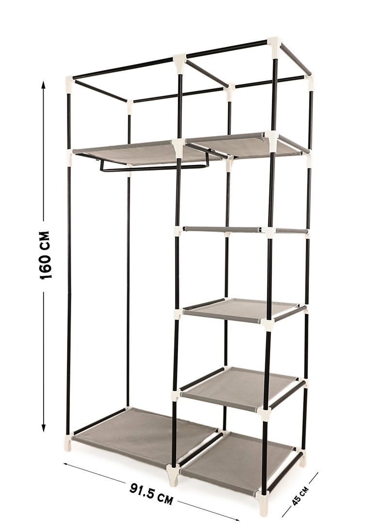 TTTP The Professionals Choice FOLDABLE NON-WOVEN WARDROBE WITH SEVEN SHELVES AND A HANGING BAR. SIZE 91.5X45X160 CM - GREY COLOR - Image 5
