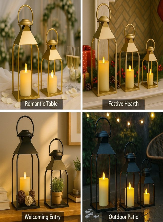 ZLFart Decorative Metal Lanterns Indoor Outdoor, Candle Holder for Porch, Patio, Fireplace, Floor, Wedding, Christmas, Fall, Holiday, Farmhouse Table Centerpiece (Black, Set of 2 15.7" 12") - Image 4