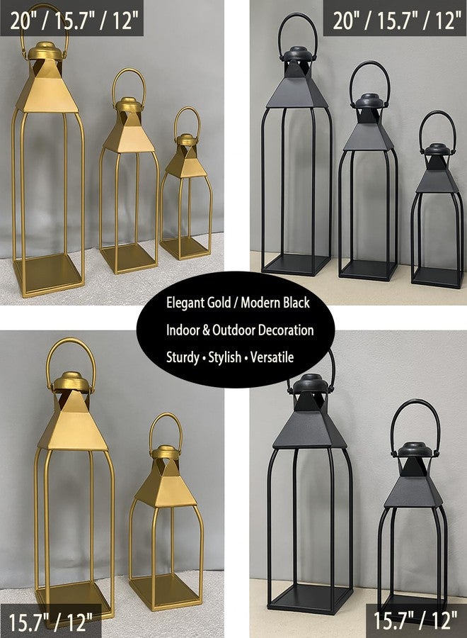 ZLFart Decorative Metal Lanterns Indoor Outdoor, Candle Holder for Porch, Patio, Fireplace, Floor, Wedding, Christmas, Fall, Holiday, Farmhouse Table Centerpiece (Black, Set of 2 15.7" 12") - Image 5