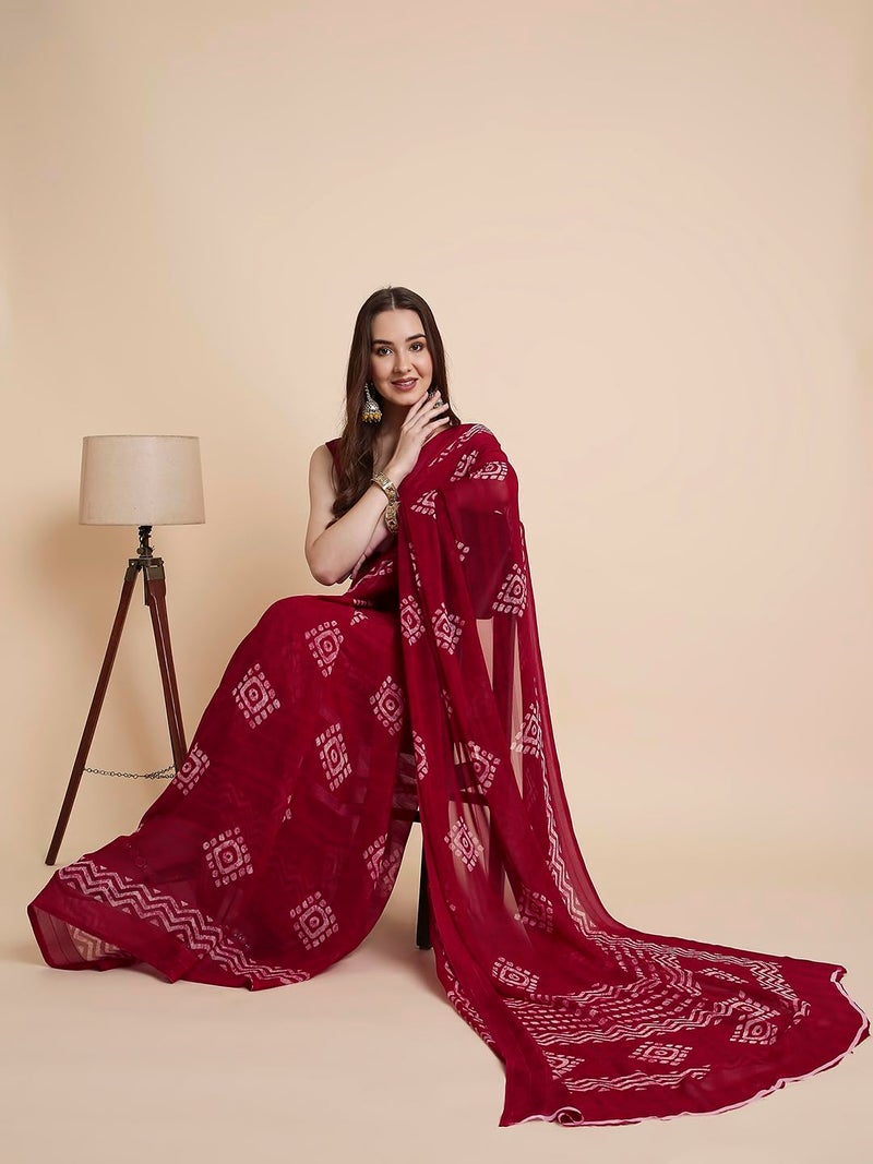 RATAN Women's Shimmer Georgette Batik Printed Saree with Printed Blouse Piece (BRBT-BP-21874_Rani Pink) - Image 3