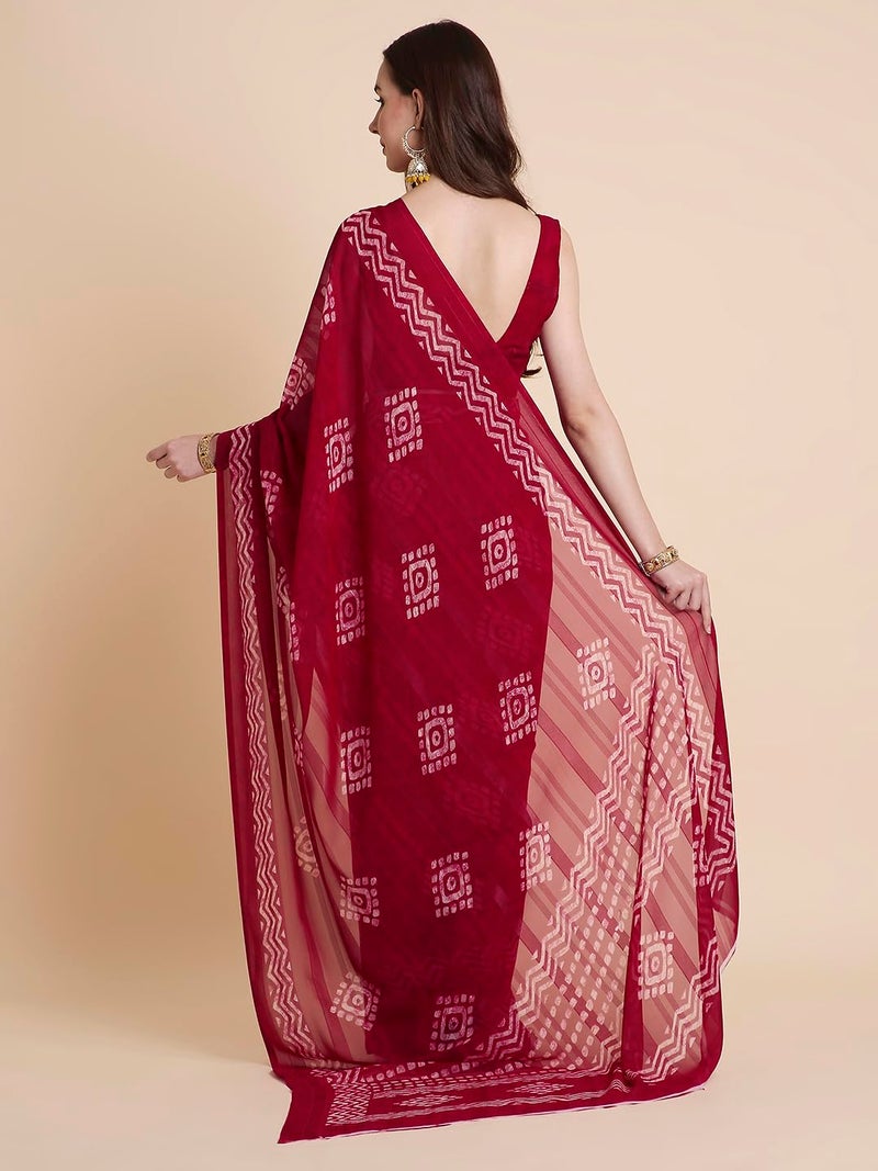 RATAN Women's Shimmer Georgette Batik Printed Saree with Printed Blouse Piece (BRBT-BP-21874_Rani Pink) - Image 2