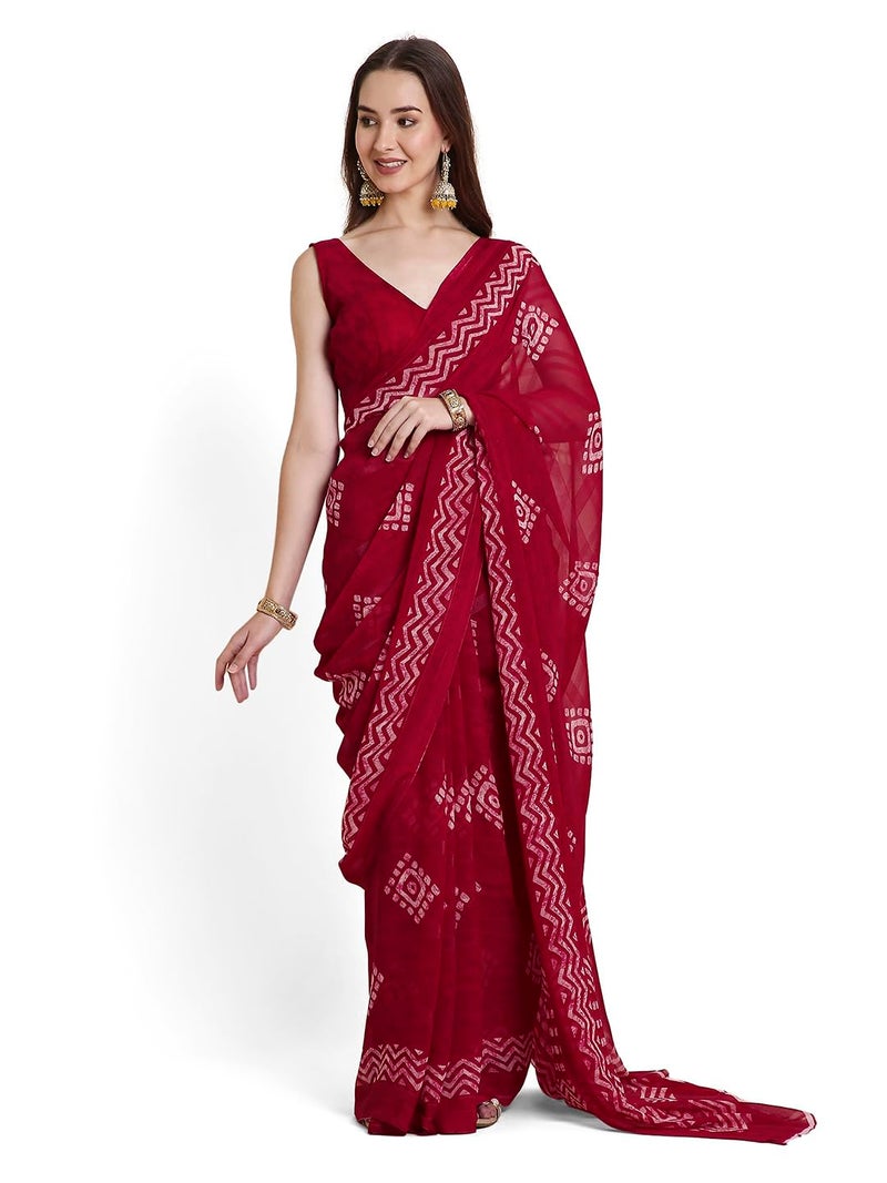RATAN Women's Shimmer Georgette Batik Printed Saree with Printed Blouse Piece (BRBT-BP-21874_Rani Pink) - Image 1