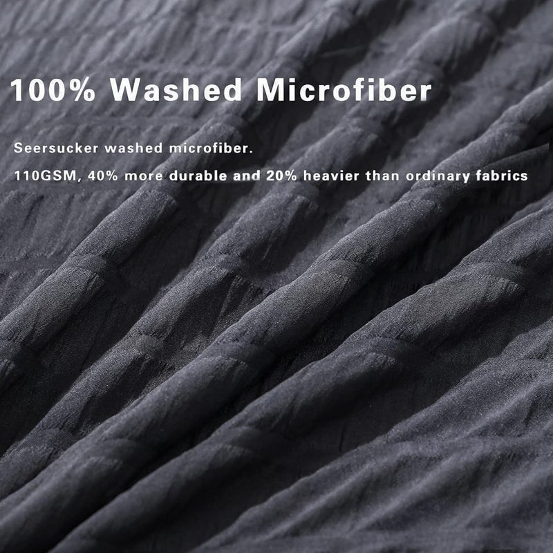 AveLom Seersucker Duvet Cover Set King Size (104 x 90 inches), 3 Pieces (1 Duvet Cover + 2 Pillow Cases), Black Ultra Soft Washed Microfiber, Textured Duvet Cover with Zipper Closure, Corner Ties - Image 3