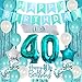 Funmemoir 40th Birthday Decorations for Women Girls Teal Queen Sash Happy Birthday Banner Cake Topper Number 40 Foil Balloon Foil Curtain for Turquoise Fortieth Birthday Decorations Party Supplies for Her - Image 2
