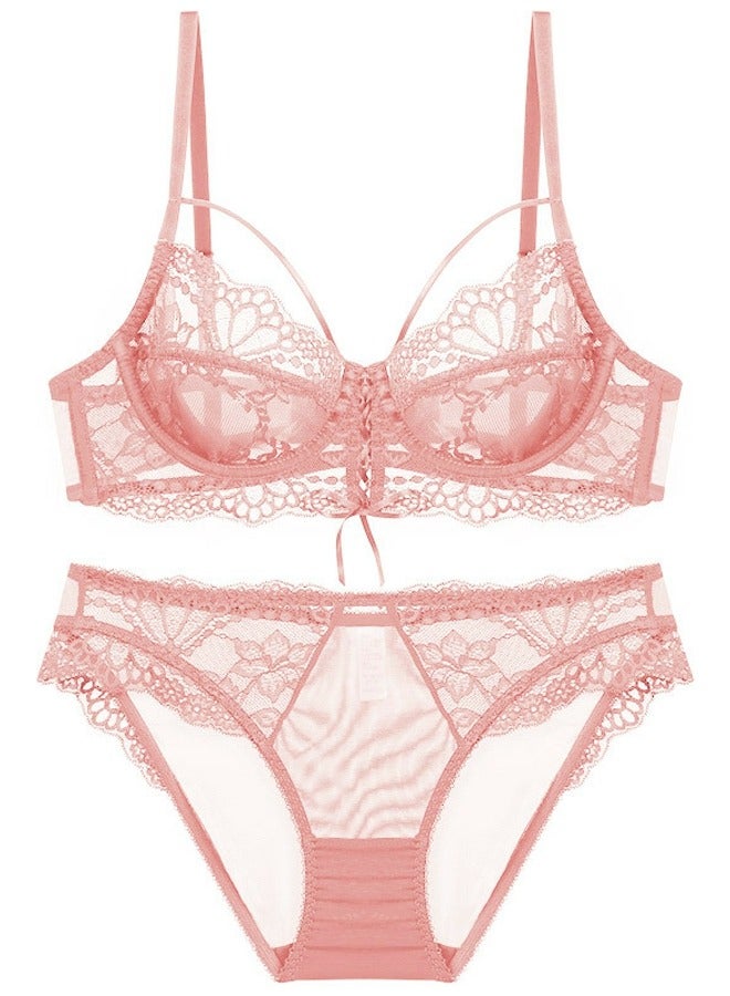 Loquat Solid Color Ultra Thin Cup Lace Bra And Panty Set Pink 