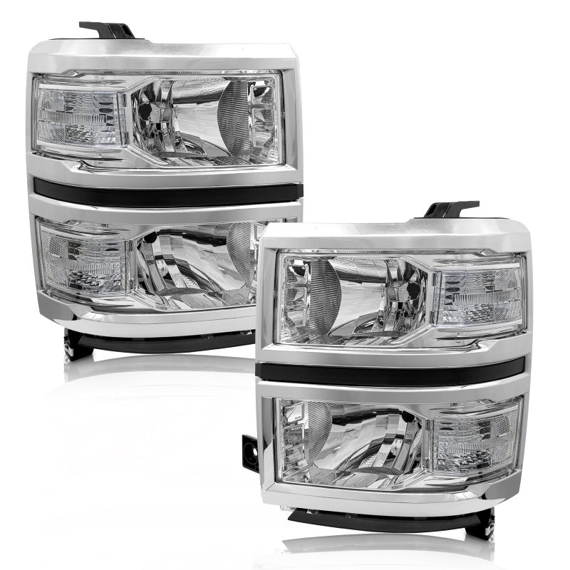ADCARLIGHTS Headlight Assembly for 2014 2015 Chevy Silverado 1500 Chrome Housing with Clear Reflector Left and Right Pairï¼ˆW/O Bulbsï¼‰ - Image 1