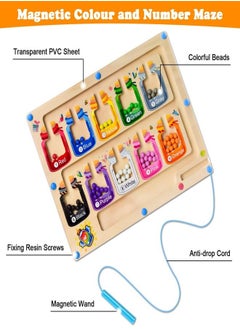 Generic Magnetic Color and Number Maze for 3-5 Year Old Boys and Girls - Wooden Toddler Puzzle Board for Learning, Counting, and Fine Motor Skills Development  - Image 2