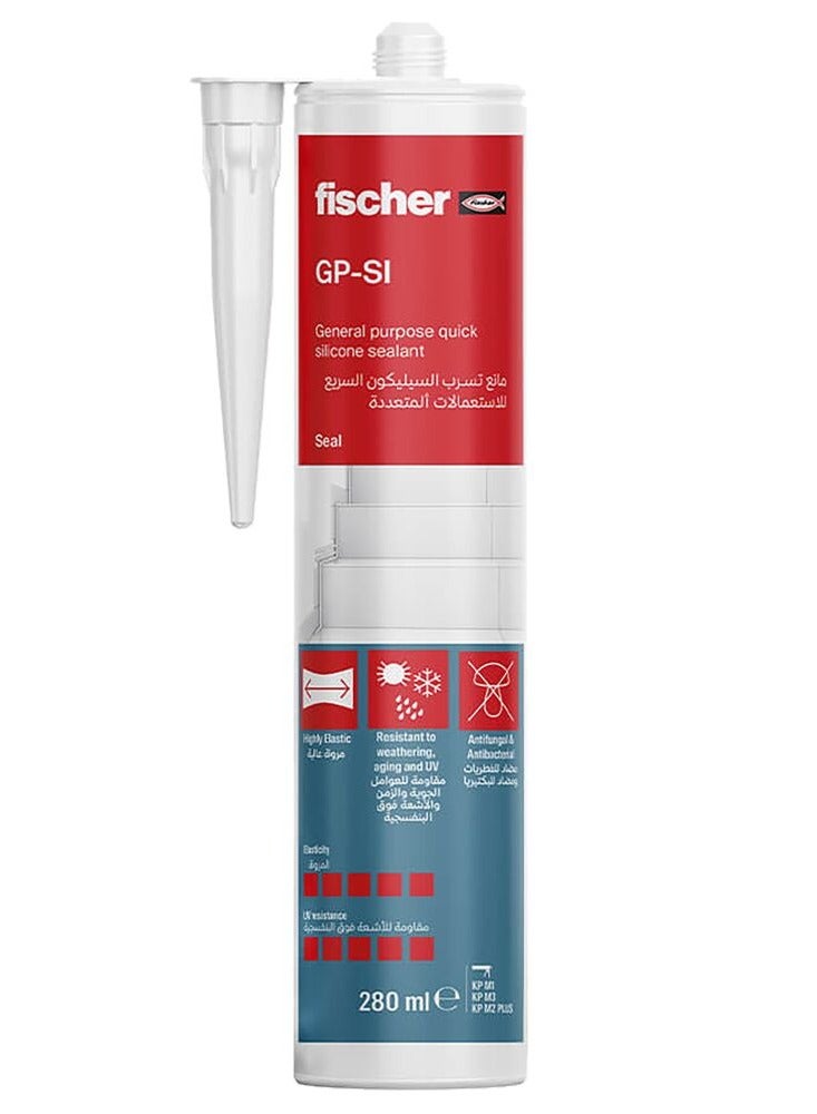 Fischer Fischer GP Silicone Sealant - 280 ml, General Purpose, High Elasticity, Indoor & Outdoor Use , Black - Image 1