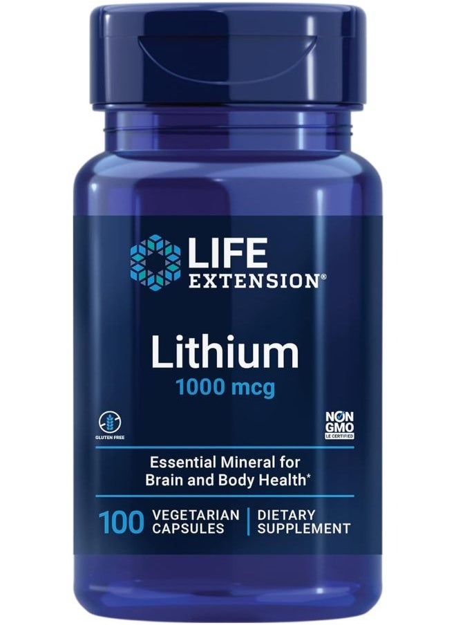 Life Extension - Lithium 1000 mcg For Brain Health AntiAging & Longevity Memory & Cognition Mood Support Supplement 100 Vegetarian Capsules - Image 1