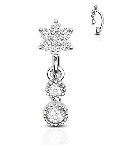 Cocharm Cute Dangling Flower Rook Earrings for Women - 16g CZ Dangle Barbell Stainless Steel 8mm Dainty Dangly Jewelry - Image 1