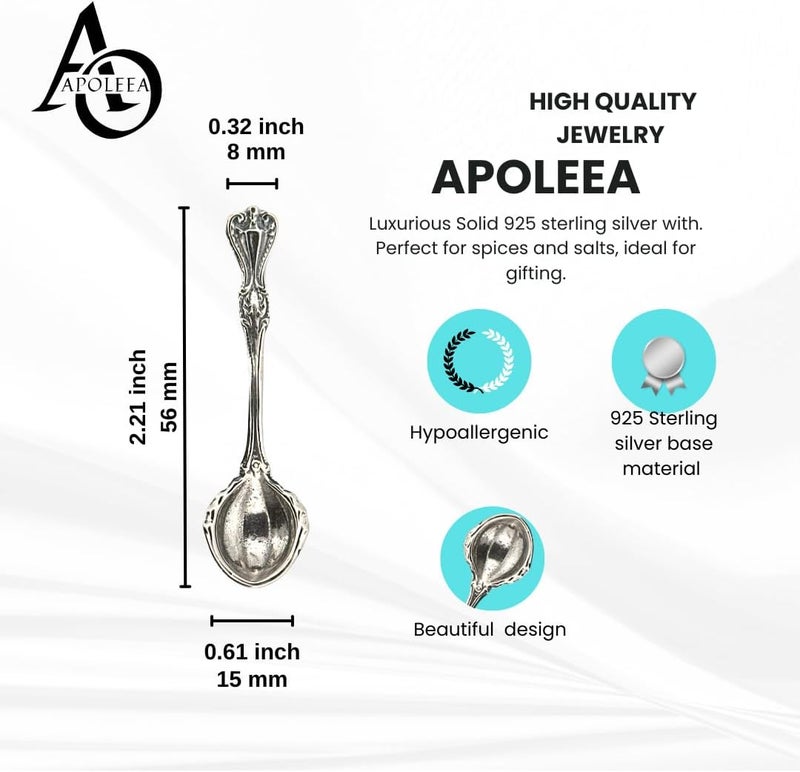 APOLEEA 925 Sterling Silver Small Salt Spoon - Premium Quality 2.2" Pearl Bowl Spoon - Beautiful Flower Designed Handle - Gift for Culinary Enthusiasts - Image 2