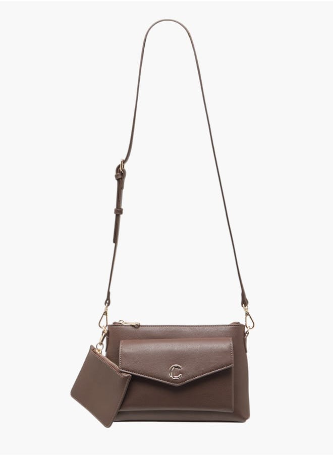 Le Confort Women Textured Crossbody Bag with Detachable Strap and Pouch  - Image 2