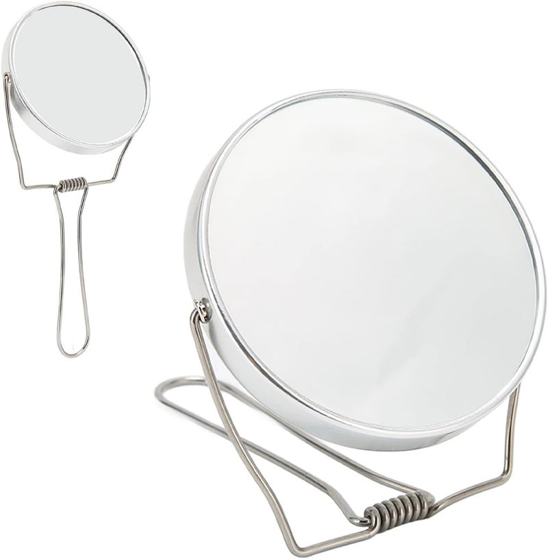 JTLB 360 Degree Rotatable Double-Sided Vanity Mirror, Aluminum Frame & Stainless Steel Stand for Office and Dormitory Use - Silver - Image 1