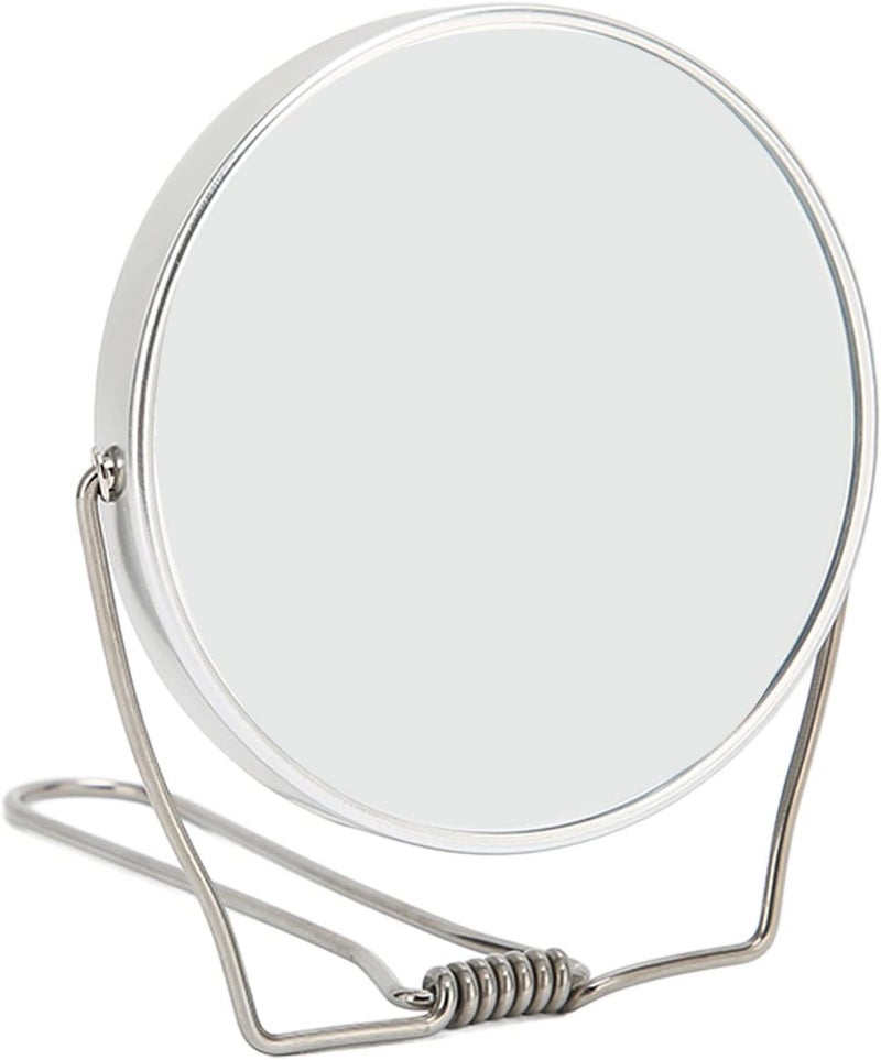 JTLB 360 Degree Rotatable Double-Sided Vanity Mirror, Aluminum Frame & Stainless Steel Stand for Office and Dormitory Use - Silver - Image 4