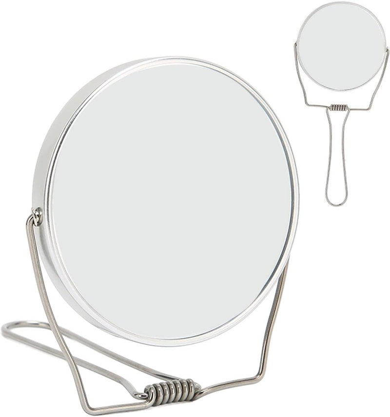 JTLB 360 Degree Rotatable Double-Sided Vanity Mirror, Aluminum Frame & Stainless Steel Stand for Office and Dormitory Use - Silver - Image 2