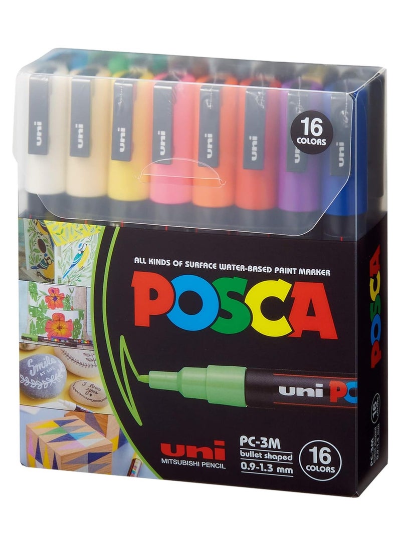 مجموعة أقلام ماركر للتلوين - 16 قطعة - موديل PC-3M، من بوسكا، رفيع، متعدد الألوان - Image 1