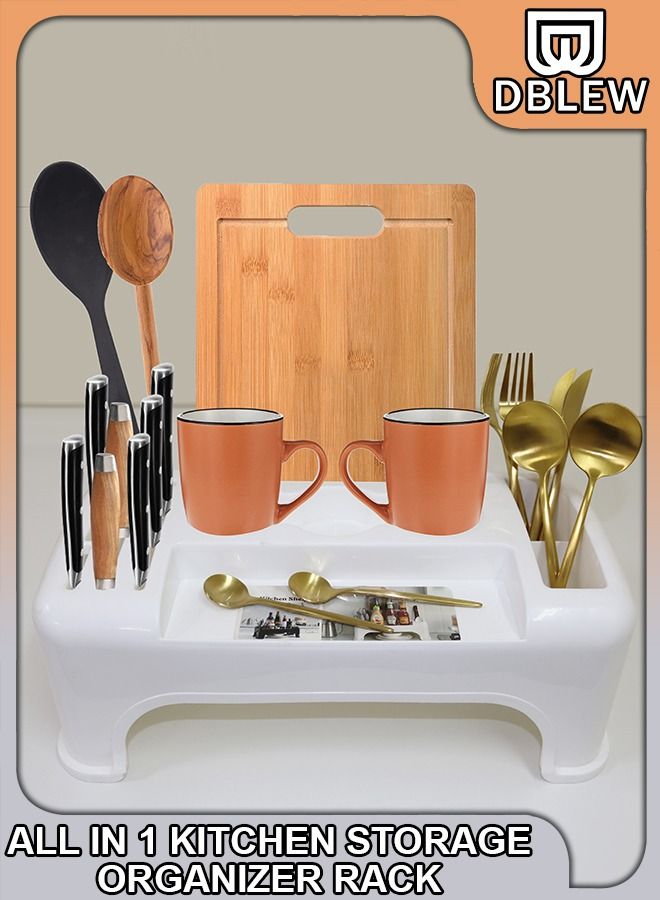 دي بلو خزانة مطبخ بلاستيكية متعددة الوظائف الكل في واحد ، خزانة مطبخ ، توابل ، أدوات مائدة ، أرفف ، برطمانات توابل ، أرفف ، أكواب ، لوح تقطيع زجاجي ، منظم تخزين ، صندوق أرفف - Image 1