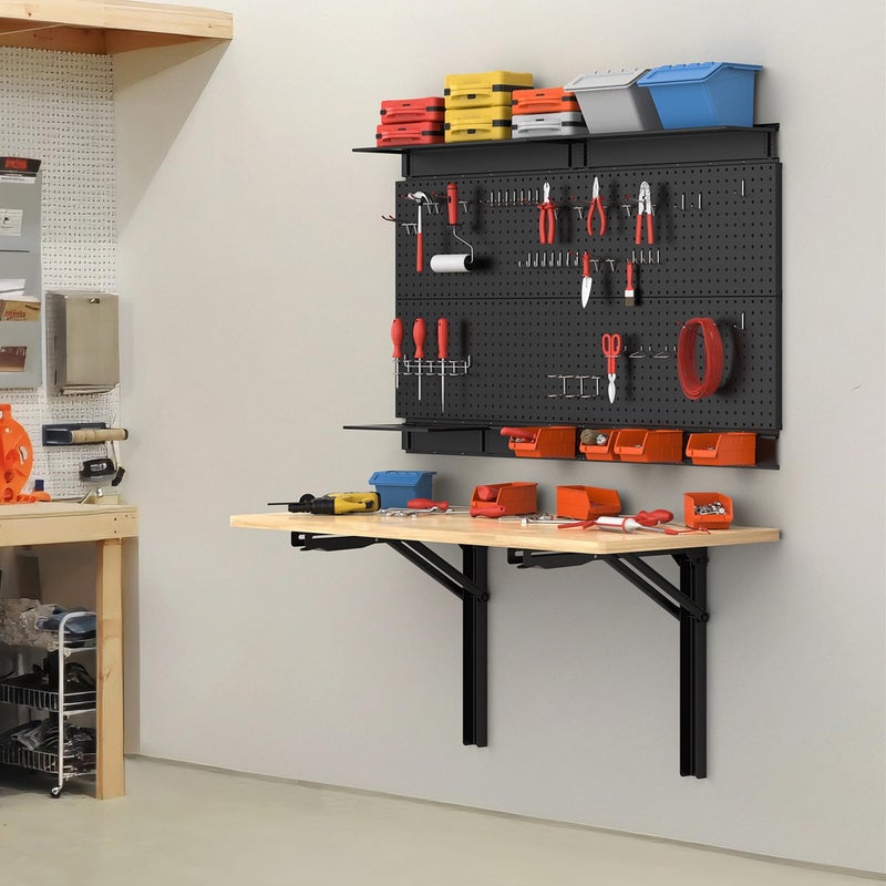 TORACK Heavy Duty Wall Mounted Folding Workbench, Space-Saving Collapsible Wall Table/Desk for Garage Workshop, Holds Up to 550 lbs(Board Size: 32 x 18 in) - Image 2
