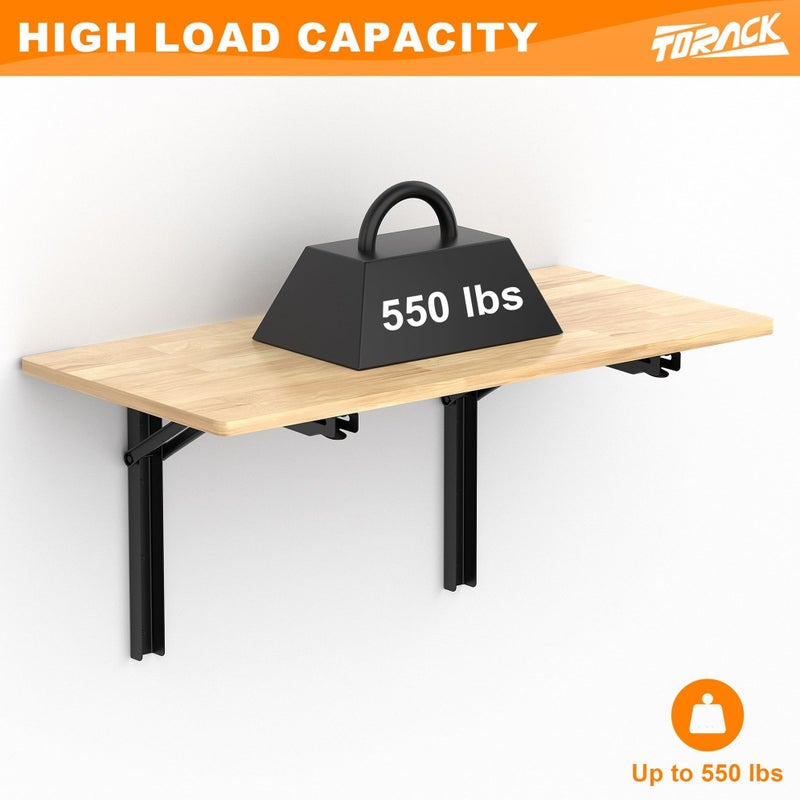 TORACK Heavy Duty Wall Mounted Folding Workbench, Space-Saving Collapsible Wall Table/Desk for Garage Workshop, Holds Up to 550 lbs(Board Size: 32 x 18 in) - Image 5