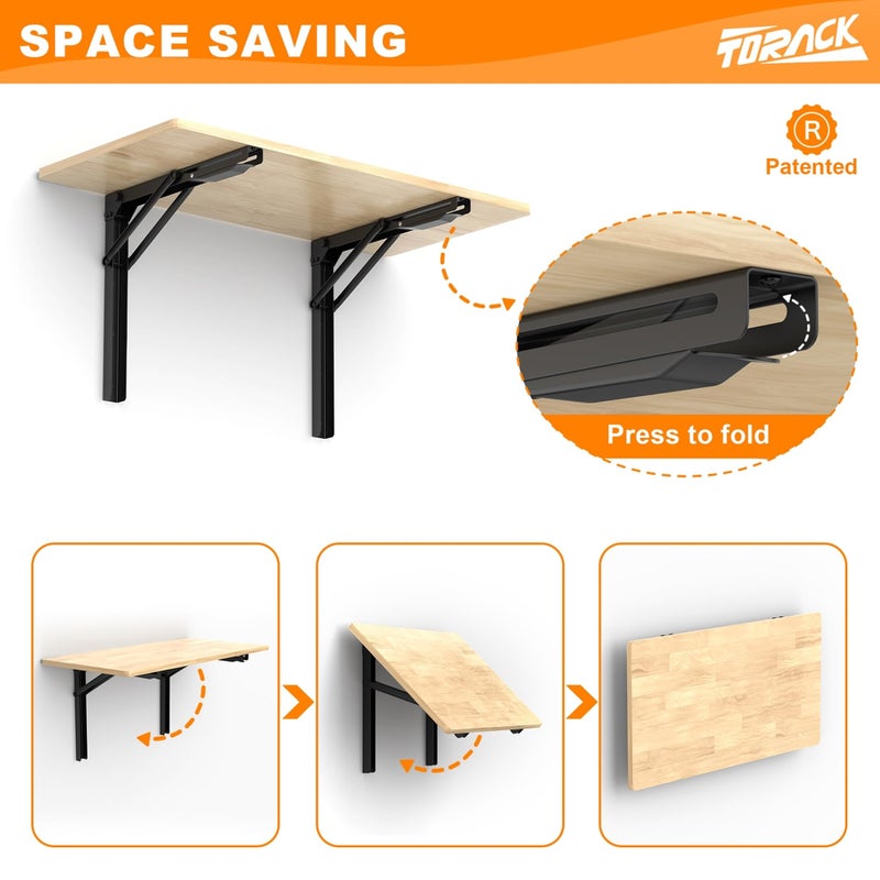 TORACK Heavy Duty Wall Mounted Folding Workbench, Space-Saving Collapsible Wall Table/Desk for Garage Workshop, Holds Up to 550 lbs(Board Size: 32 x 18 in) - Image 4