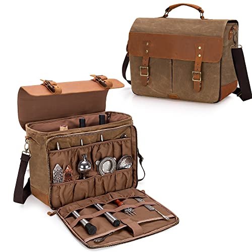 Lodrid Vintage Bartender Kit Bag with Flexible Compartments for Wine Leather Waxed Canvas Bartender Tote with Removable Dividers Bar Bag with Handle and Shoulder Strap Case Only Patent Design - Image 1