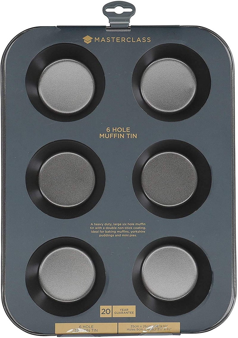 MasterClass 6 Hole Muffin Tray for thinKitchen PFOA Non Stick Robust 1mm Carbon Steel 27 x 18cm Cupcake Tin Grey - Image 4