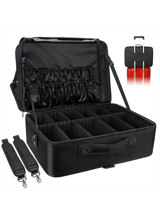 Relavel Extra-large Makeup Case, a Must for Double-layer Travel, a Storage Case for Professional Makeup Artists to Put Cosmetics, with Adjustable Partitions and Support  - Image 1
