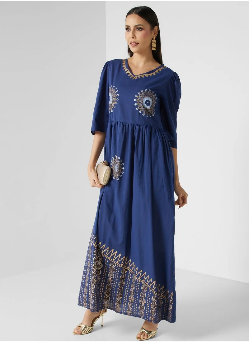 ARABIAN CLOSET Embroidered Tiered Jalabiya