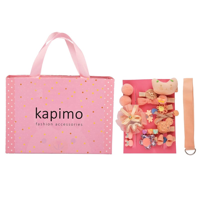 kapimo مشابك شعر أنيقة للفتيات الصغيرات مجموعة متنوعة من إكسسوارات الشعر العصرية 18 قطعة مجموعة هدايا (خوخي) - Image 1