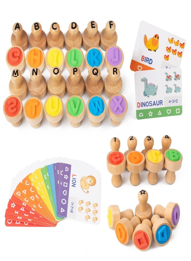 Busy edition Alphabet Number Stamps for Kids, Wooden Letter Stamps with Flashcard Math Learning Number Stampers, Toddler Arts and Crafts Supplies, Montessori Educational Toys for 3 4 5 Year Old - Image 1