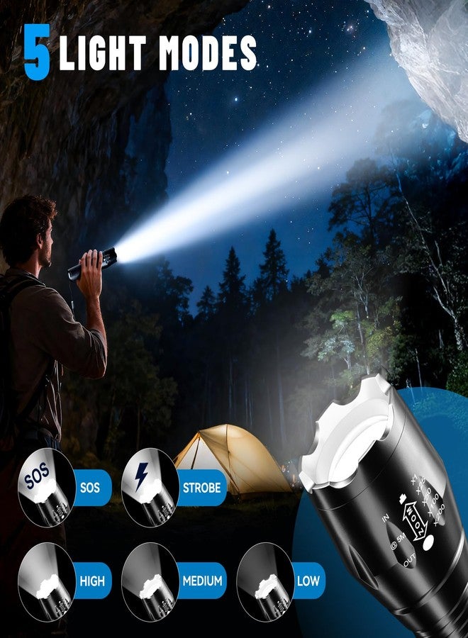 VIBELITE LED Flashlight High Lumens, 5 Modes Zoomable Waterproof Tactical Flashlight for Hiking, Camping Emergency, Stocking Stuffers & Christmas Gifts for Men, Dad, 2 Pack - Image 3