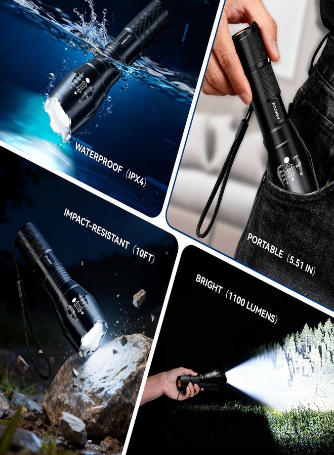 VIBELITE LED Flashlight High Lumens, 5 Modes Zoomable Waterproof Tactical Flashlight for Hiking, Camping Emergency, Stocking Stuffers & Christmas Gifts for Men, Dad, 2 Pack - Image 5