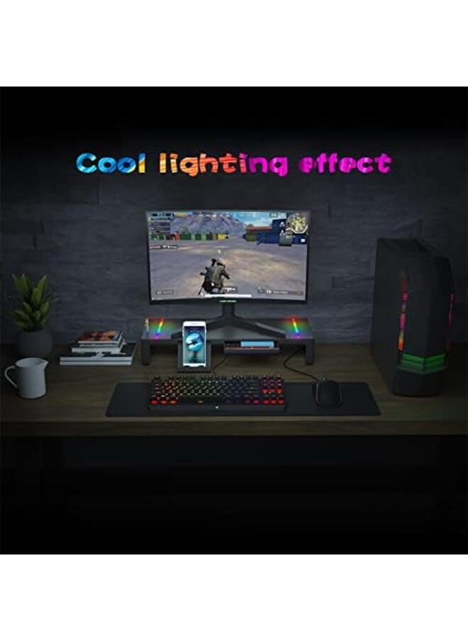 إف إتش - فلاش هوك RGB حامل شاشة حامل كمبيوتر محمول مع محاور Usb3.0 حامل شاشة الكمبيوتر مع درج تخزين وحامل هاتف للعمل المكتبي - Image 1