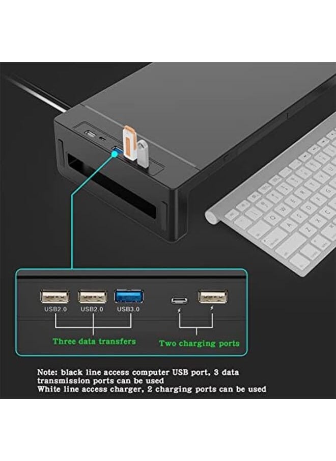 إف إتش - فلاش هوك RGB حامل شاشة حامل كمبيوتر محمول مع محاور Usb3.0 حامل شاشة الكمبيوتر مع درج تخزين وحامل هاتف للعمل المكتبي - Image 1