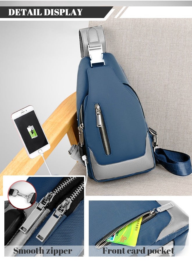 Waterproof Chest Backpack and Fashionable Long Wallet Duo for Men with USB Charging Port Perfect for Travel in Blue and Grey - pzsku/ZC598D7BE30CCD64EC111Z/45/_/1729329877/9a935078-5e23-4fc1-b880-aea95c191aa7