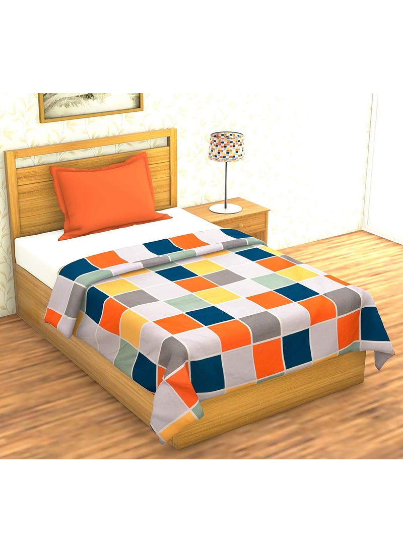 MORADO MORADO Single Bed Quilt CoverDuvet CoverRajai CoverBlanket Cover with Zipper 60 X 90 Inches Orange Check  - Image 1