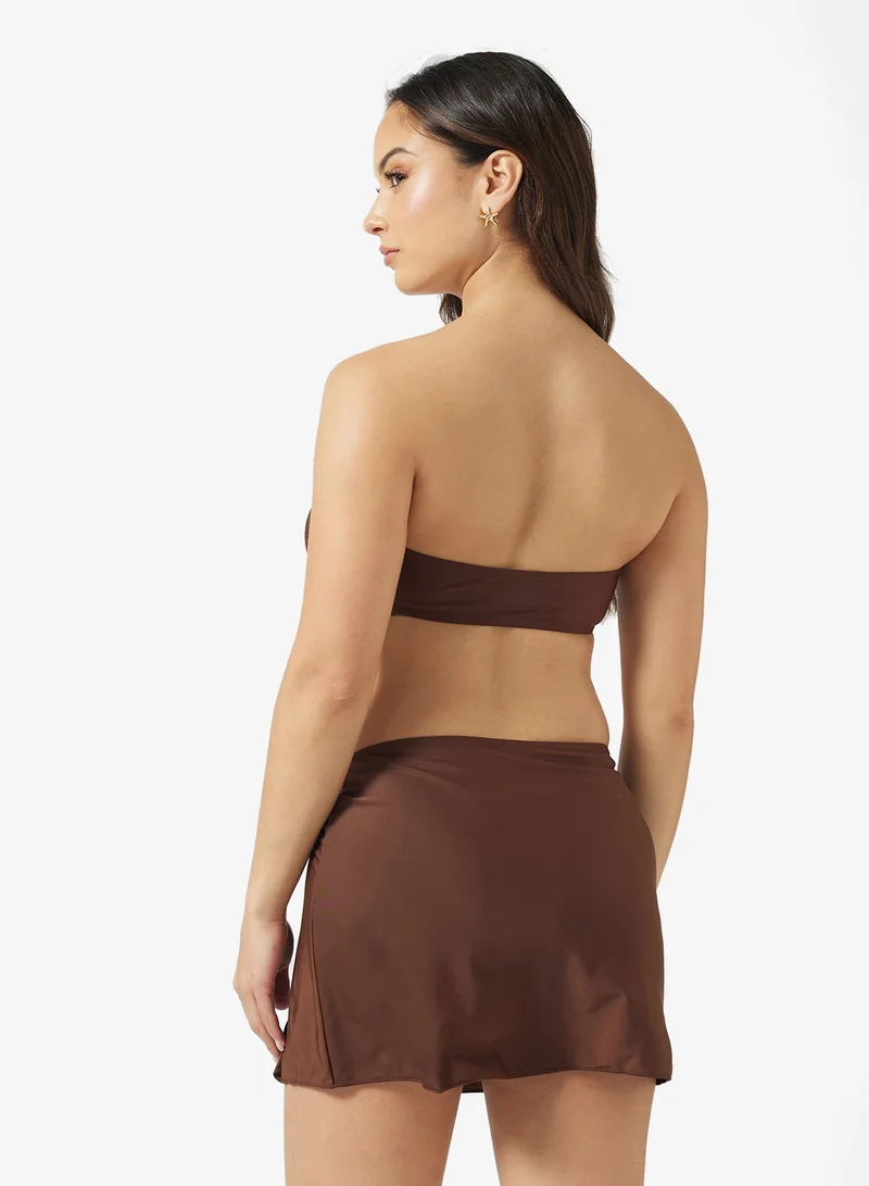 Ginger 3Pc Bandeau Bikini Set & Skirt With Metal Accent