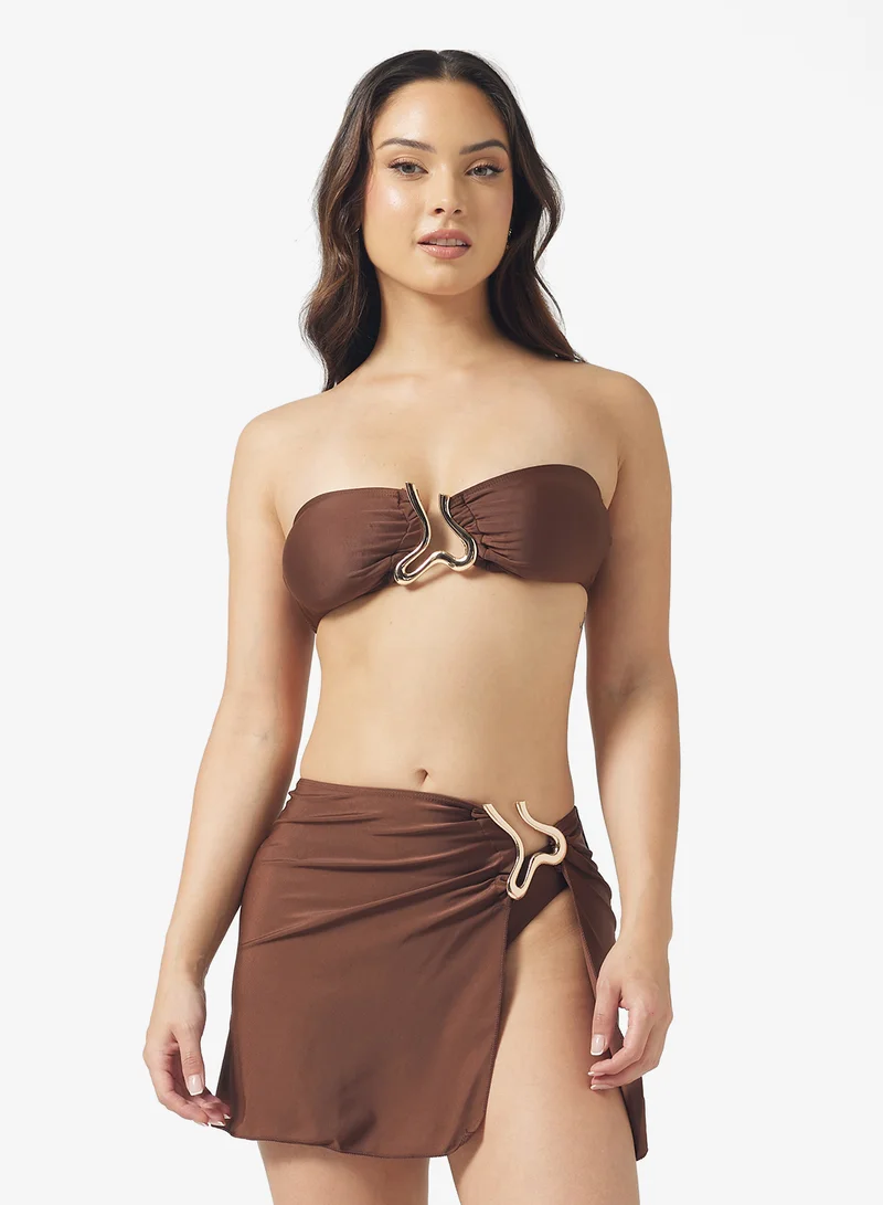 Ginger 3Pc Bandeau Bikini Set & Skirt With Metal Accent