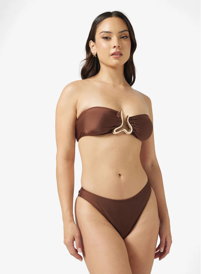 Ginger 3Pc Bandeau Bikini Set & Skirt With Metal Accent