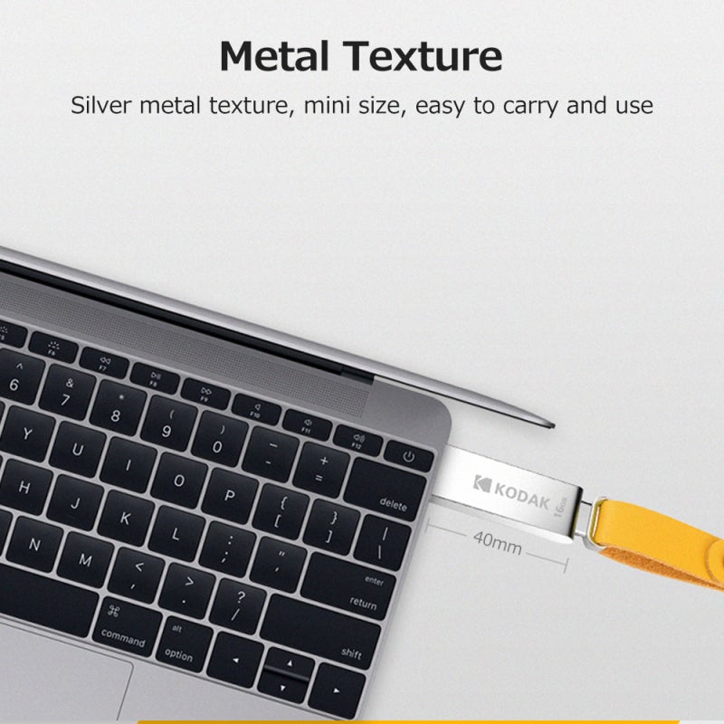 كوداك محرك أقراص فلاش USB معدني محمول بسعات 16 جيجابايت، 32 جيجابايت، 64 جيجابايت، 128 جيجابايت، واجهة USB 2.0 لنقل بيانات عالي السرعة، ذاكرة فلاش صغيرة - تصميم أنيق مع حزام حمل مقاوم للماء مناسب للاستخدام في السيارة ومحركات أقراص القلم. - Image 4