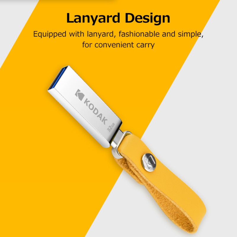 كوداك محرك أقراص فلاش USB معدني محمول بسعات 16 جيجابايت، 32 جيجابايت، 64 جيجابايت، 128 جيجابايت، واجهة USB 2.0 لنقل بيانات عالي السرعة، ذاكرة فلاش صغيرة - تصميم أنيق مع حزام حمل مقاوم للماء مناسب للاستخدام في السيارة ومحركات أقراص القلم. - Image 5